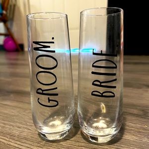 Rae Dunn Bride and Groom tall wine glasses used once